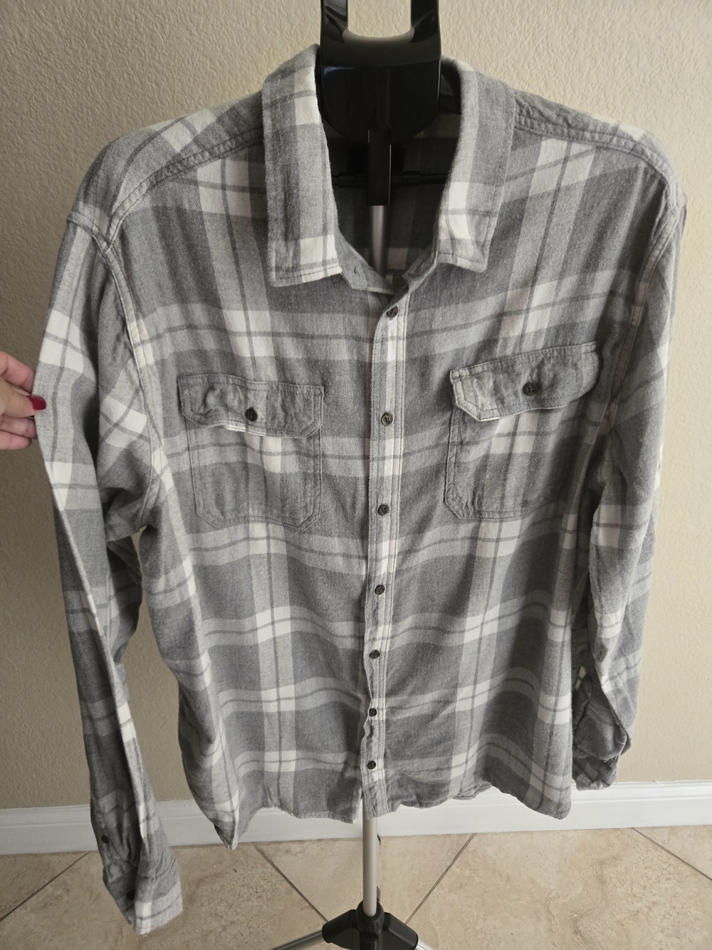 George Gray and White Plaid Button-Down Shirt
